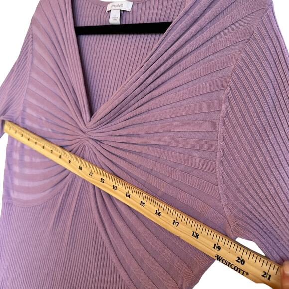 Lavender Ribbed Knit Top Womens SZ L Pleated Babydoll Blouse Modest Workwear - Picture 5 of 9